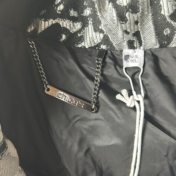 NWT Chico’s black and silver metallic jacquard puffer vest, XL - Picture 10 of 11